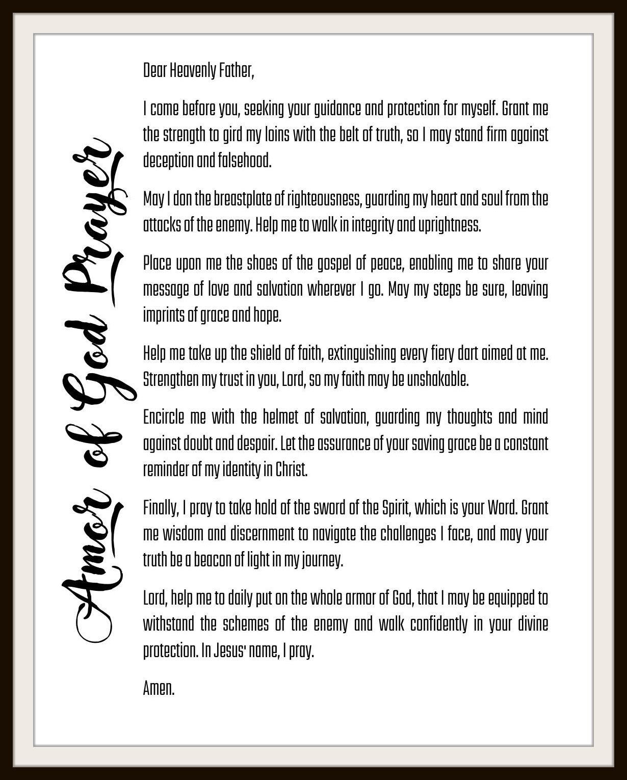 Printable Armor Of God Prayer Poster